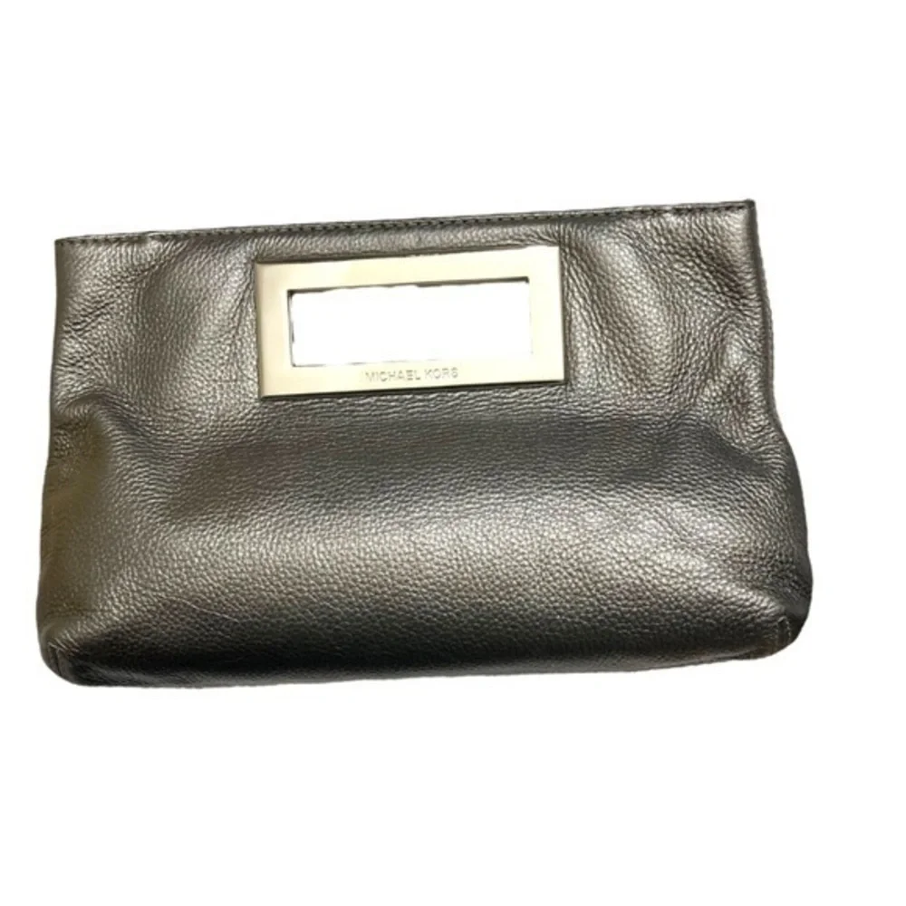 Michael kors silver leather evening party clutch bag